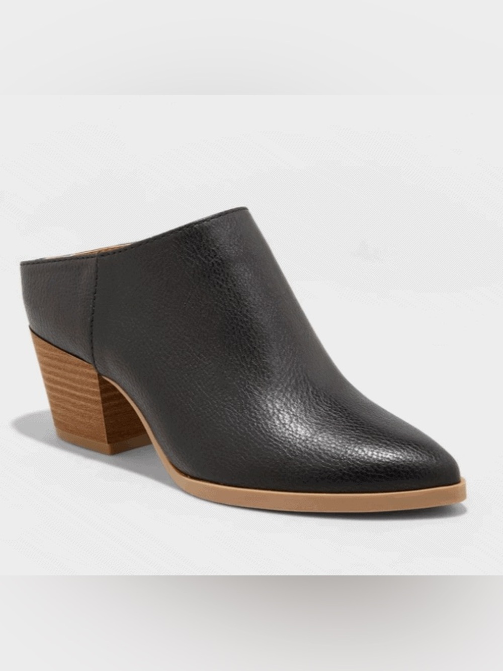 Universal Thread| Pointed Toe Faux Leather Mule| Pebbled Black| 11| Block Heel